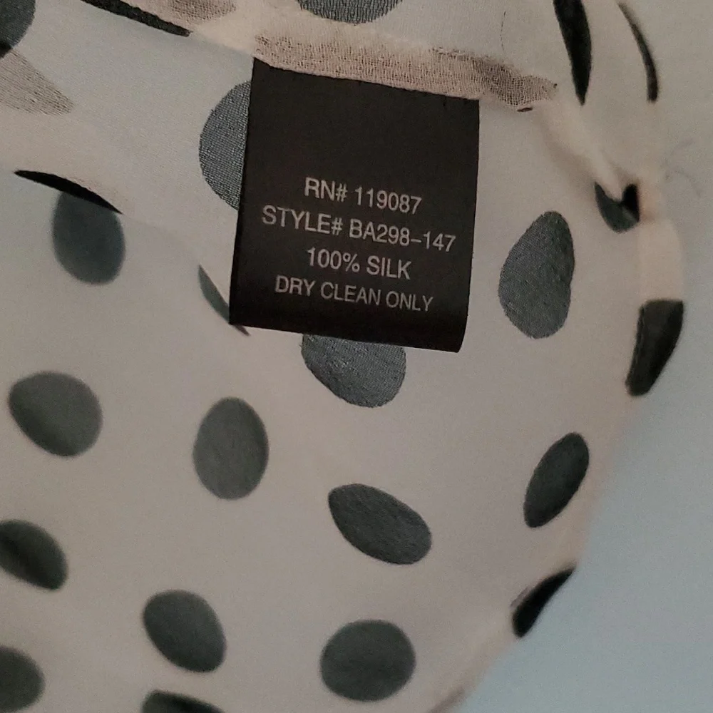 Anthropologie 100% Silk Black White polka dot top - Picture 3 of 9